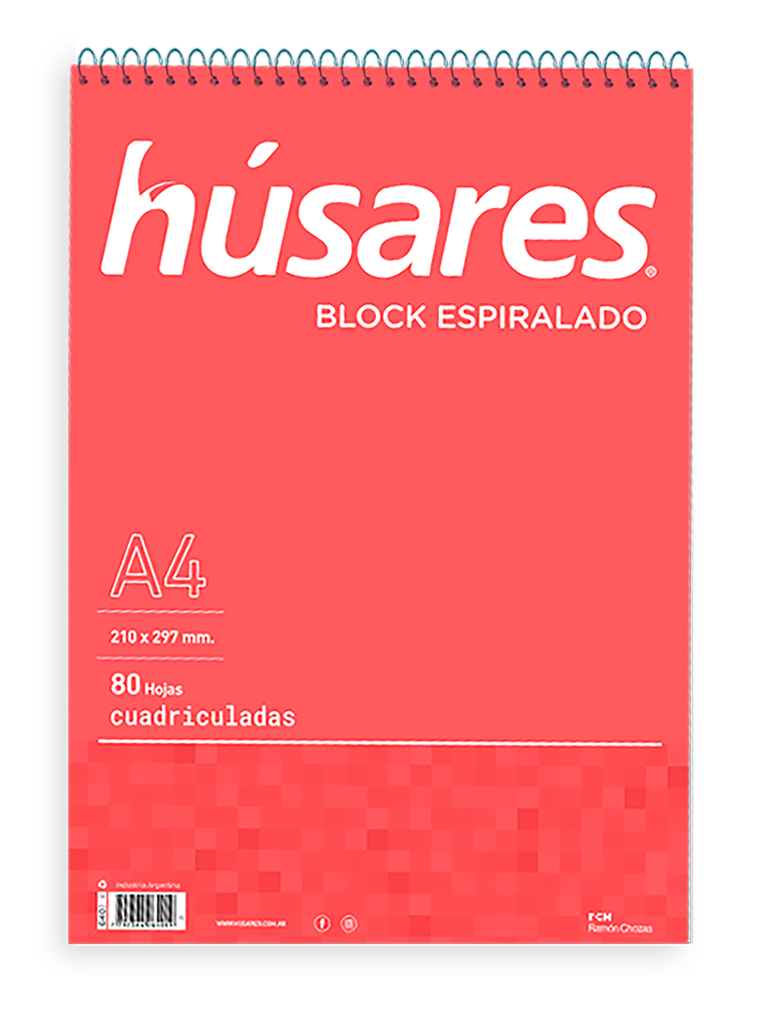 BLOCK HUSARES ESPIRALADO A4 80 HOJAS CUADRICULADO