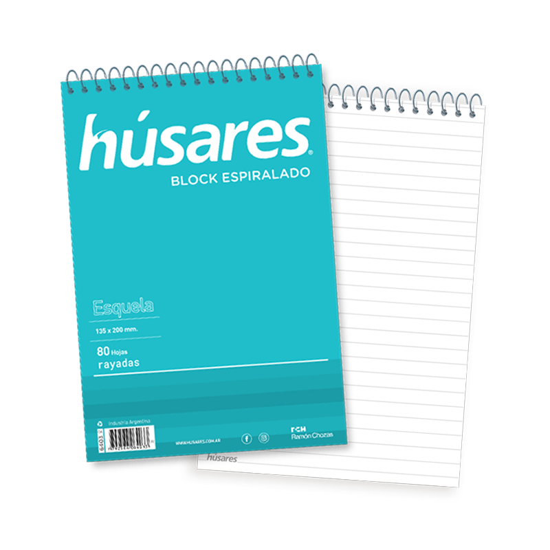 BLOCK HUSARES ESPIRALADO ESQUELA 80 HOJAS RAYADO