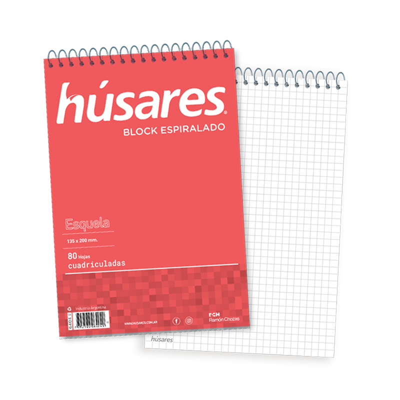 BLOCK HUSARES ESPIRLADO ESQUELA 80 HOJAS CUADRICULADO