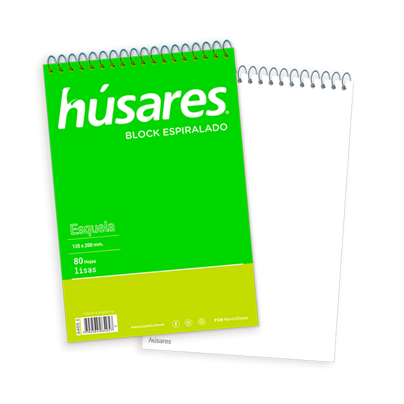 BLOCK HUSARES ESPIRALADO ESQUELA 80 HOJAS LISO