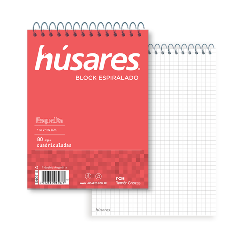 BLOCK HUSARES ESPIRALADO ESQUELITA 80 HOJAS CUADRICULADO