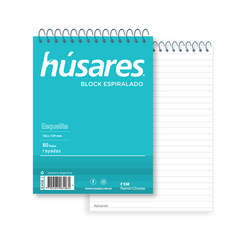 BLOCK HUSARES ESPIRALADO ESQUELITA 80 HOJAS RAYADO