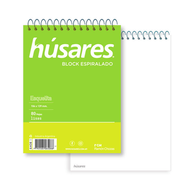 BLOCK HUSARES ESPIRALADO ESQUELITA 80 HOJAS LISO