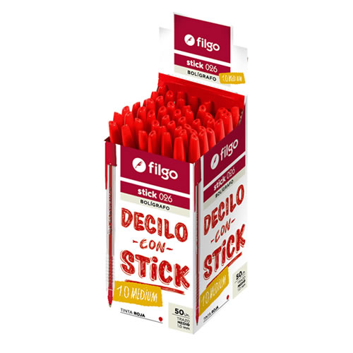 BOLIGRAFO FILGO 026 STICK 1.0 X 50 ROJO OF
