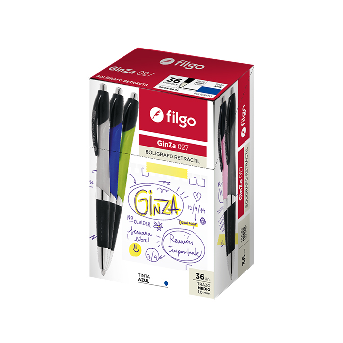 BOLIGRAFO FILGO GINZA 027 RETRACTIL 1.0 X 36 NEGRO
