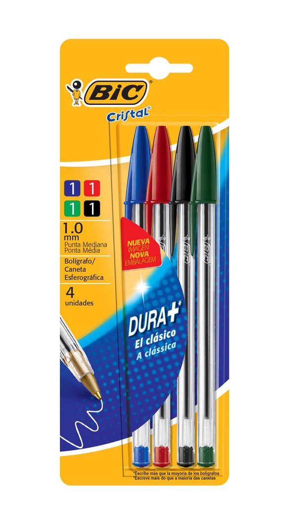 BOLIGRAFO BIC CRISTAL 1.0 X 4 COLORES SURTIDOS