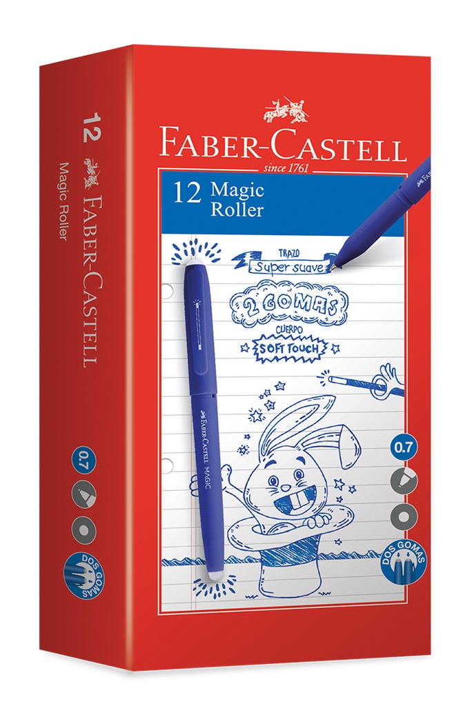 BOLIGRAFO FABER BORRABLE ROLLER MAGIC TRAZO 0.7 CUERPO CELESTE X 12 TINTA AZUL
