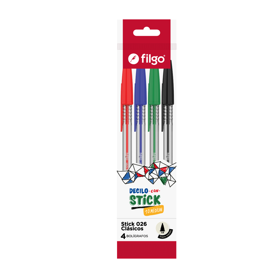 BOLIGRAFO FILGO 026 STICK 1.0 X 4 SURTIDOS