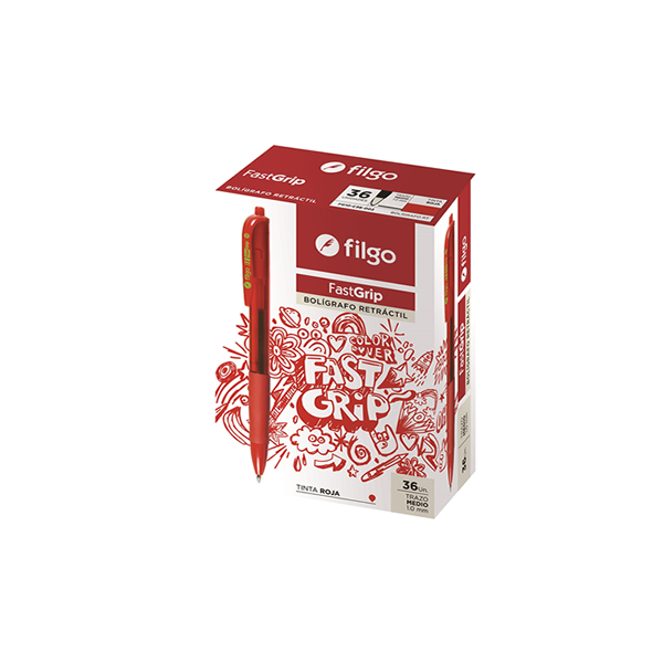 BOLIGRAFO FILGO FASTGRIP RETRACTIL 1.0 X 36 ROJO