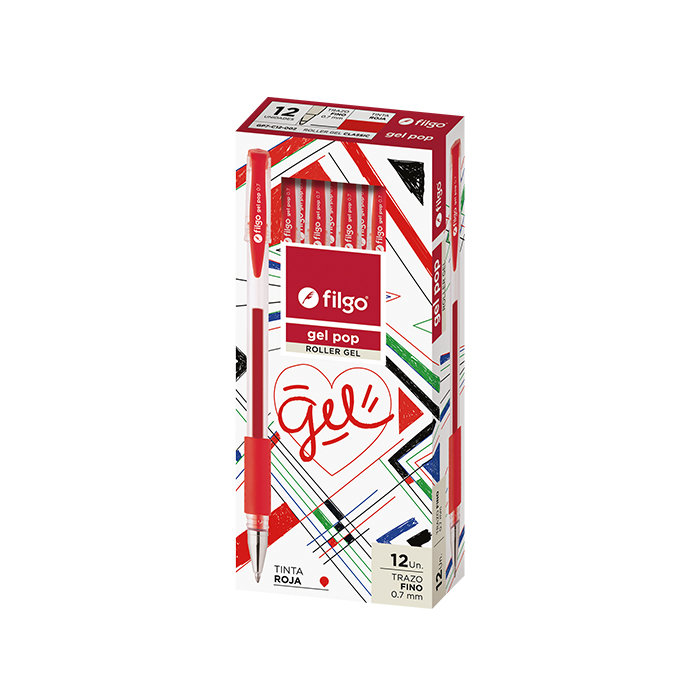 BOLIGRAFO FILGO GEL POP ROLLER GEL TRAZO FINO 0.7mm X 12 ROJO