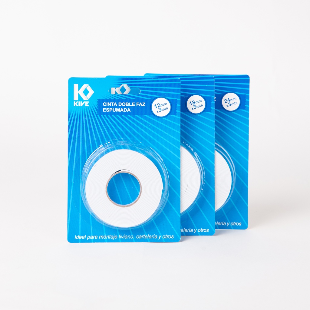 CINTA KIVE DOBLE FAZ ESPUMADA 12MMX3MTS