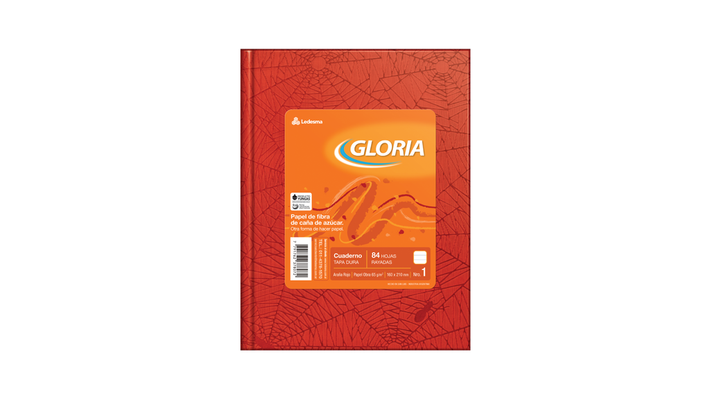 CUADERNO GLORIA ARAÑA TAPA DURA 84 HOJAS RAYADO ROJO