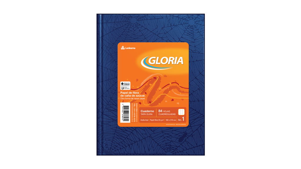CUADERNO GLORIA ARAÑA TAPA DURA 84 HOJAS CUADRICULADO AZUL