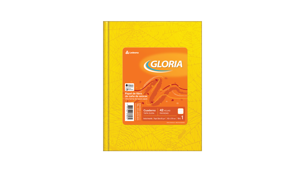 CUADERNO GLORIA ARAÑA TAPA DURA 42 HOJAS RAYADO AMARILLO