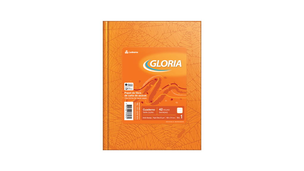 CUADERNO GLORIA ARAÑA TAPA DURA 42 HOJAS RAYADO NARANJA