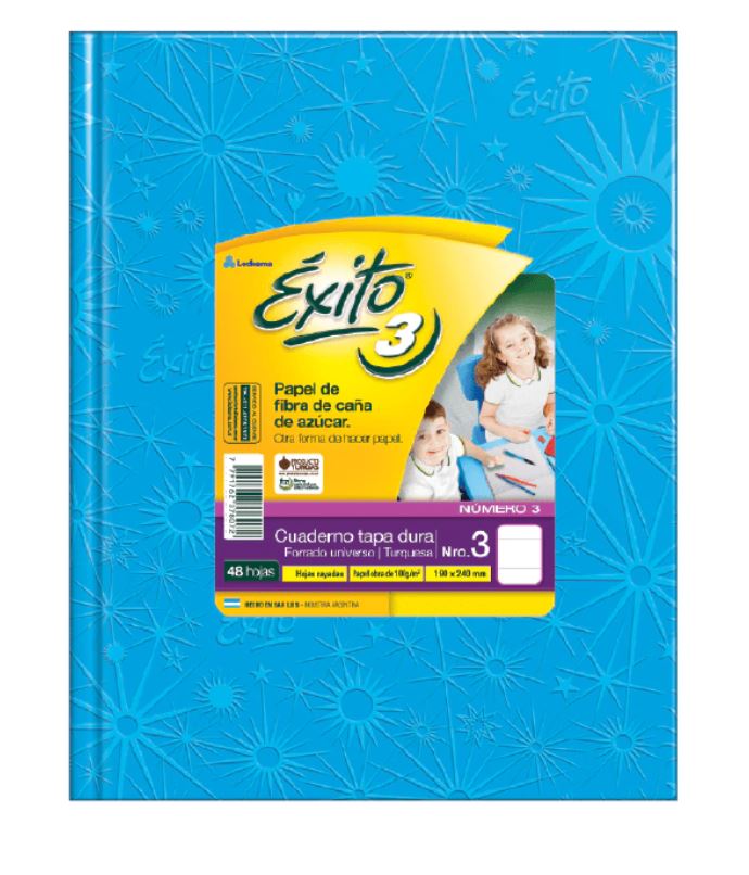 CUADERNO EXITO E3 FORRADO 48H TURQUESA RAYADO