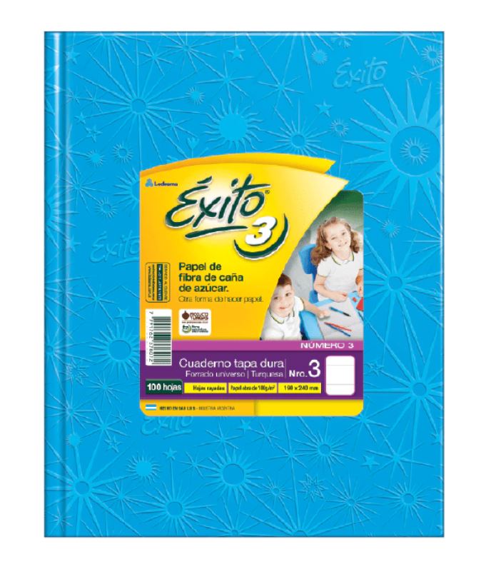 CUADERNO EXITO E3 FORRADO 100H TURQUESA RAYADO