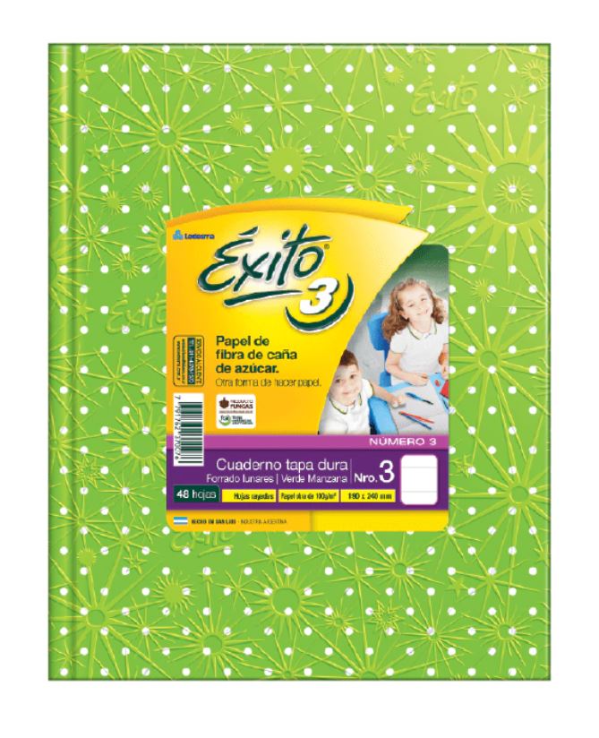 CUADERNO EXITO E3 LUNAR 48H VERDE MANZANA RAYADO