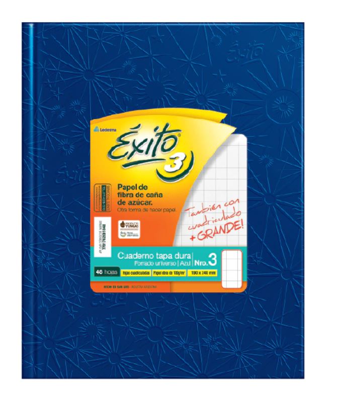 CUADERNO EXITO E3 FORRADO 48H AZUL CUADRO GRANDE