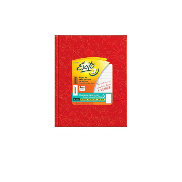 CUADERNO EXITO E3 FORRADO 48H ROJO CUADRO GRANDE