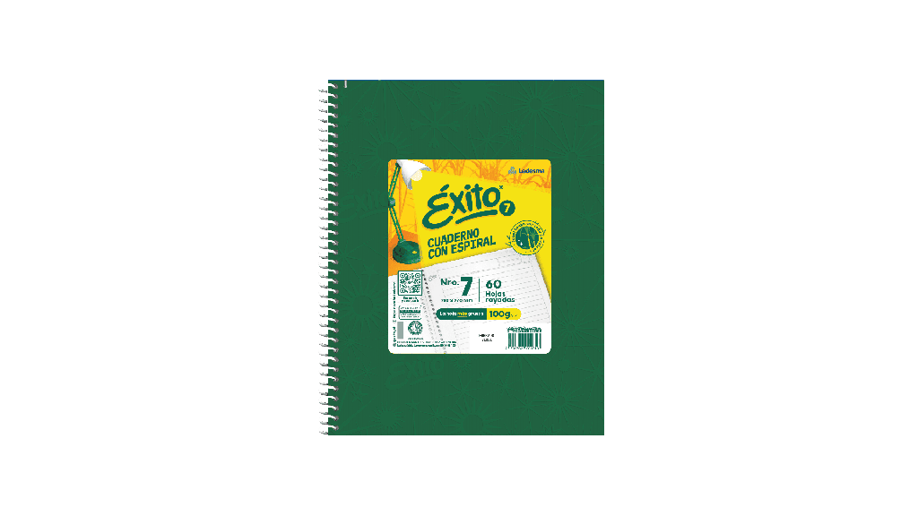 CUADERNO EXITO E7 ESPIRAL 21X27 60H VERDE RAYADO
