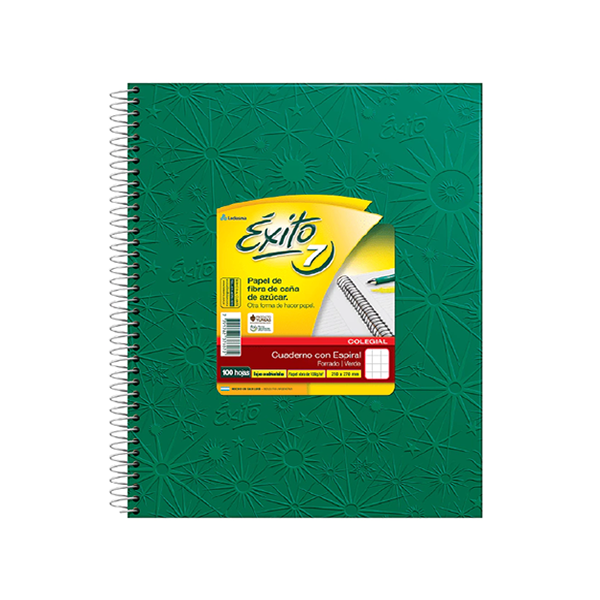 CUADERNO EXITO E7 ESPIRAL 21X27 100H VERDE CUADRICULADO