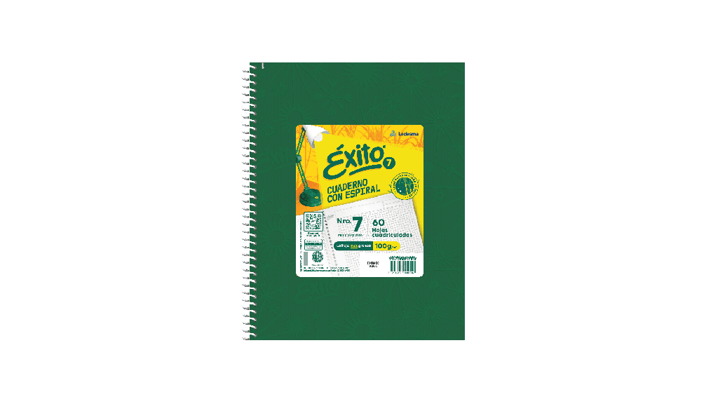 CUADERNO EXITO E7 ESPIRAL 21X27 100H VERDE CUADRICULADO