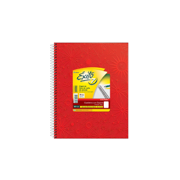 CUADERNO EXITO E7 ESPIRAL 21X27 60H ROJO RAYADO