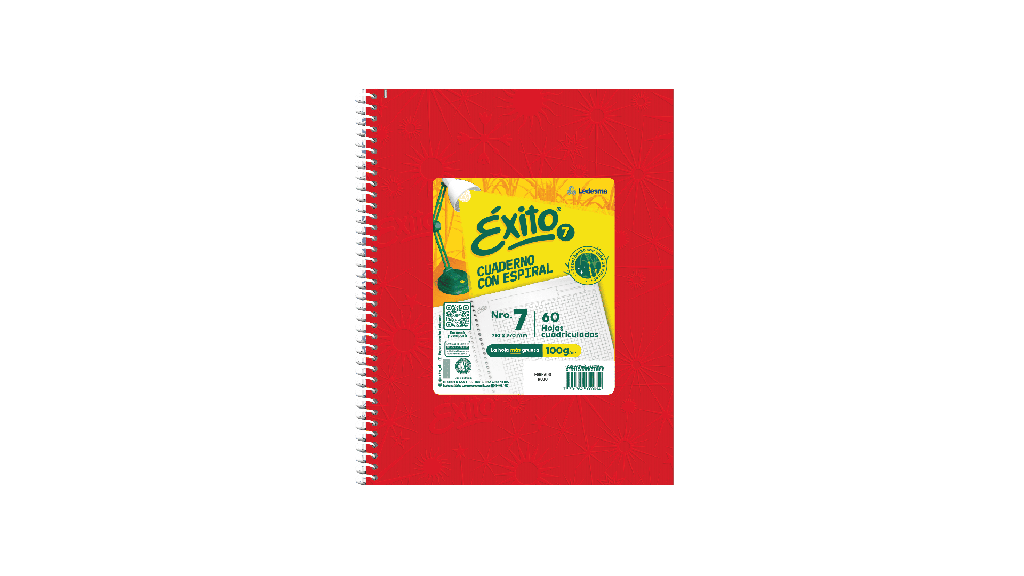 CUADERNO EXITO E7 ESPIRAL 21X27 100H ROJO CUADRICULADO