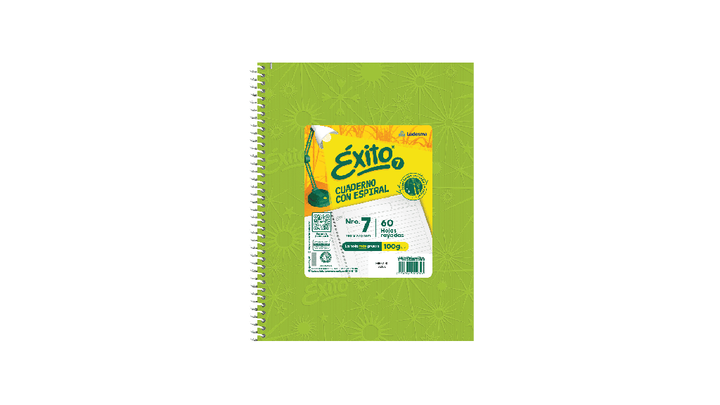 CUADERNO EXITO E7 ESPIRAL 21X27 60H VERDE MANZANA RAYADO