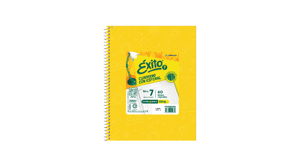CUADERNO EXITO E7 ESPIRAL 21X27 60H AMARILLO RAYADO