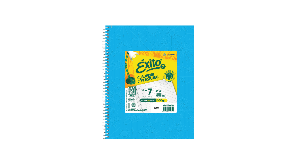 CUADERNO EXITO E7 ESPIRAL 21X27 60H CELESTE RAYADO
