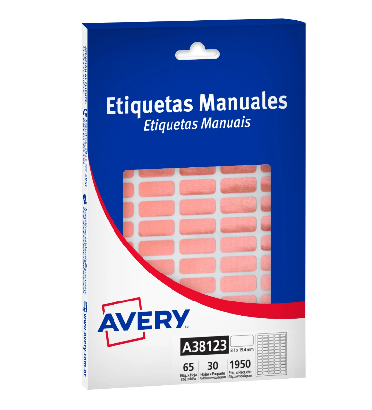 ETIQUETAS AVERY 38123 8X19.4MM ROJO METAL 30H