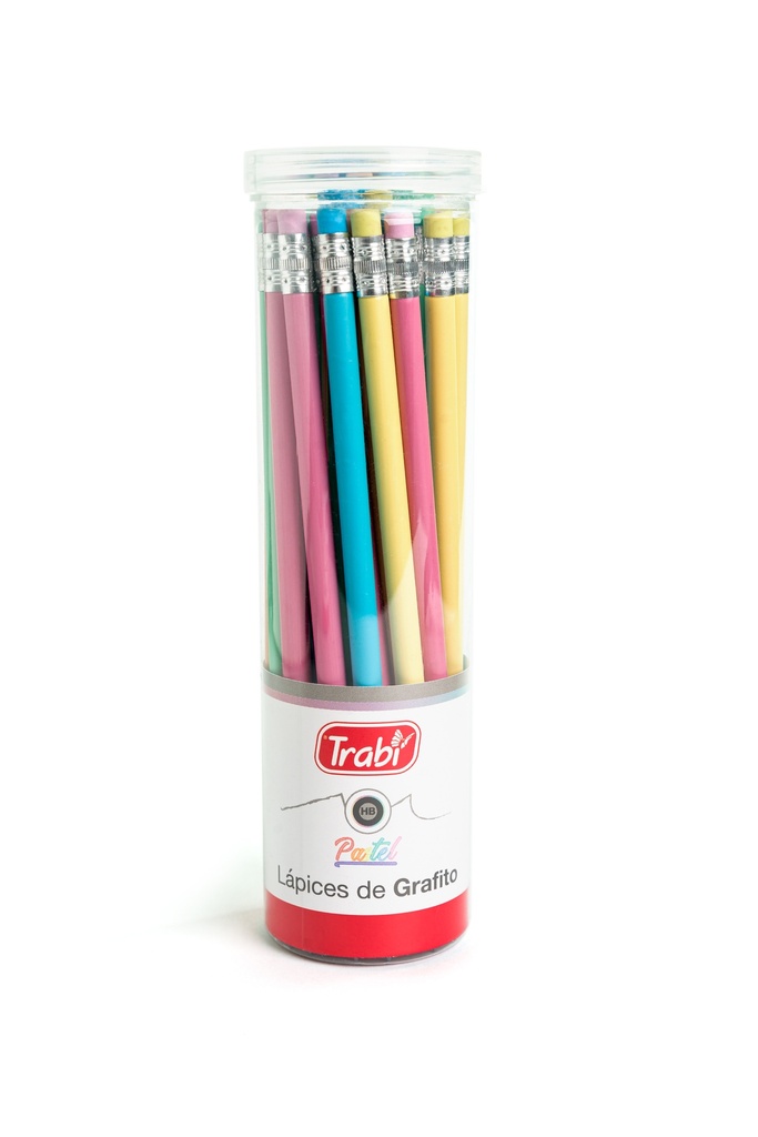 LAPIZ GRAFITO TRABI CON GOMA PASTEL HB TUBO X 36 UNIDADES