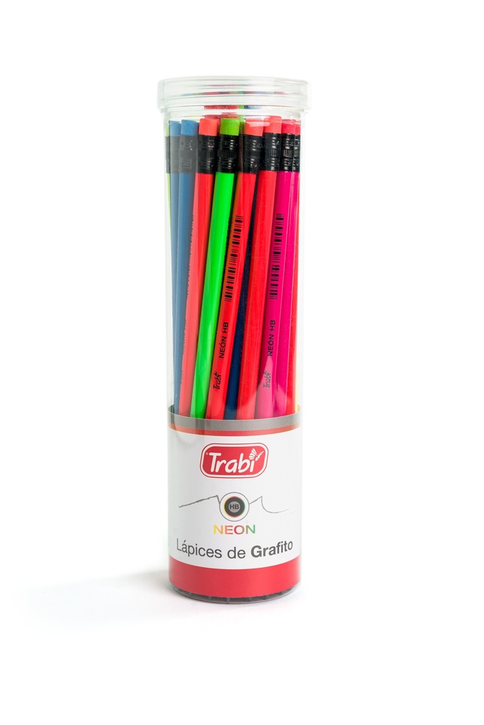 LAPIZ GRAFITO TRABI CON GOMA NEON HB TUBO X 36 UNIDADES