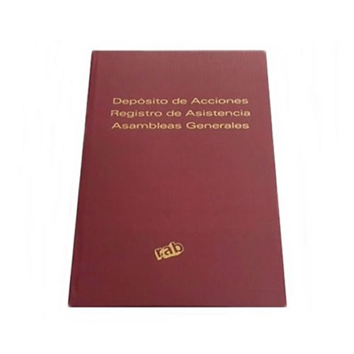 LIBRO RAB DEPOSITO DE ACCIONES/REGISTRO DE ASISTENCIA/ASAMBLEAS GENERALES TAPA DURA OFICIO APAISADO 50 FOLIOS