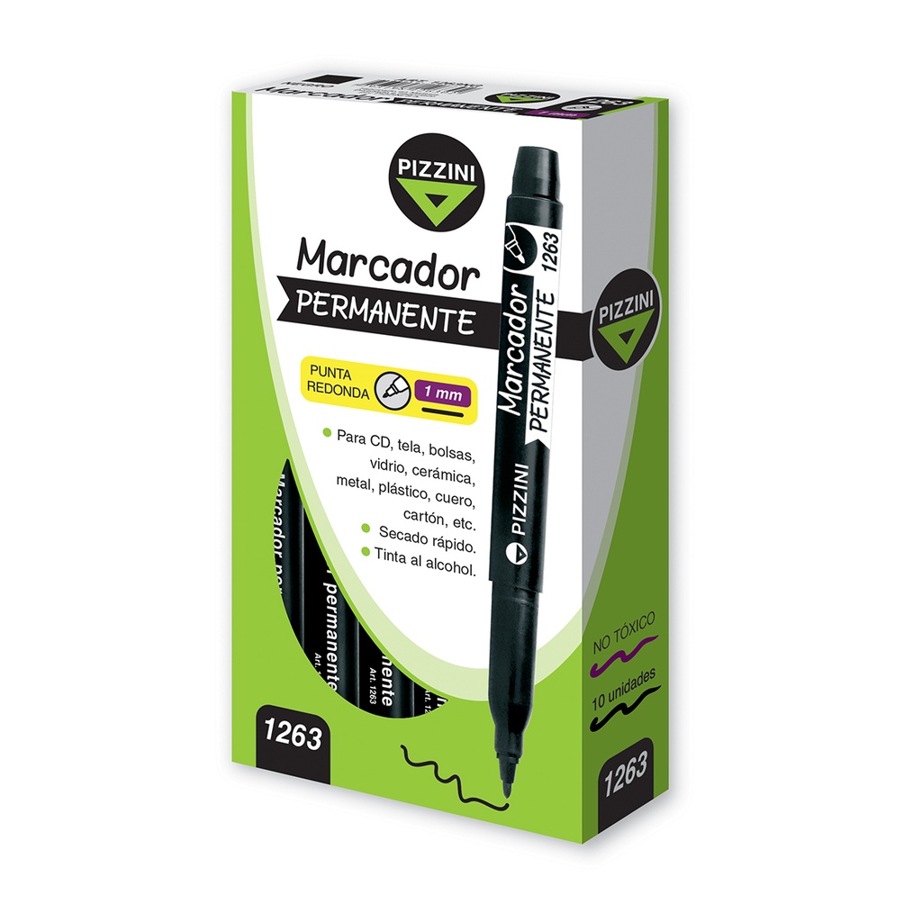 MARCADOR PIZZINI PERMANENTE 1MM X10 NEGRO