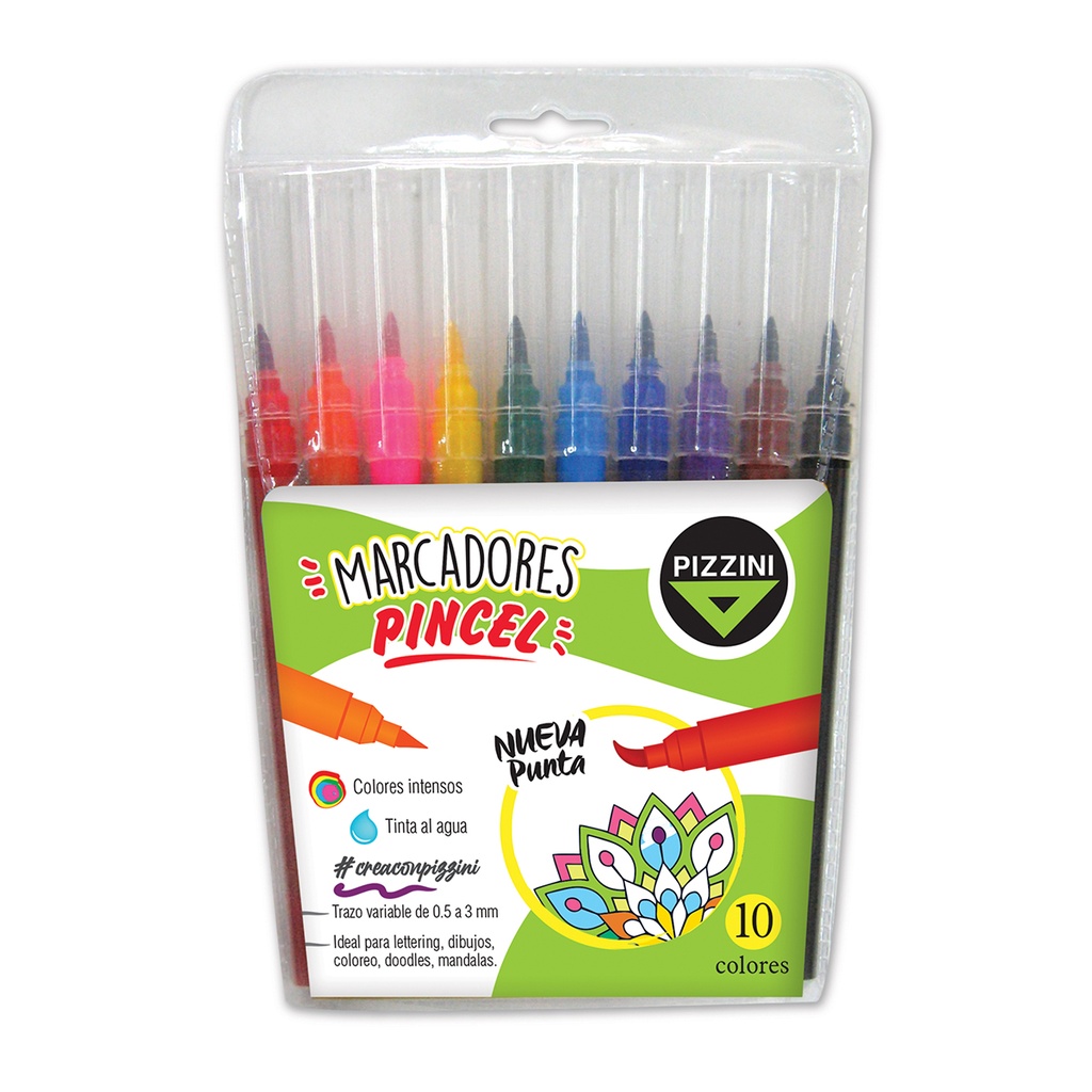 MARCADOR PIZZINI PUNTA PINCEL X10