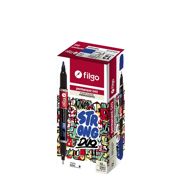 MARCADOR FILGO 042 X12 AZUL PERMANENTE DOBLE PUNTA