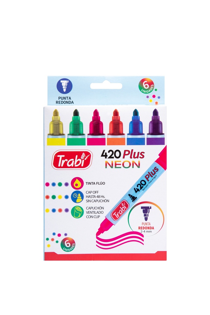 MARCADOR TRABI 420 AL AGUA PUNTA REDONDA X 6 FLUO