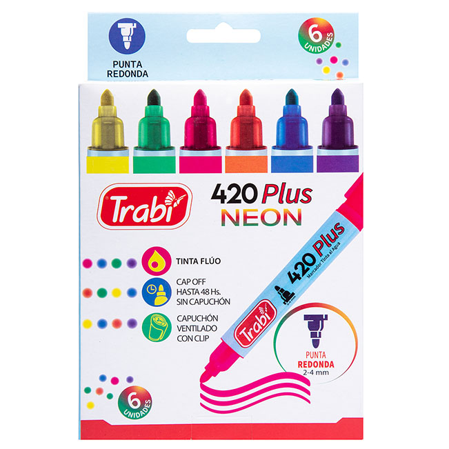 MARCADOR TRABI 420 X6 SURTIDO FLUO AL AGUA