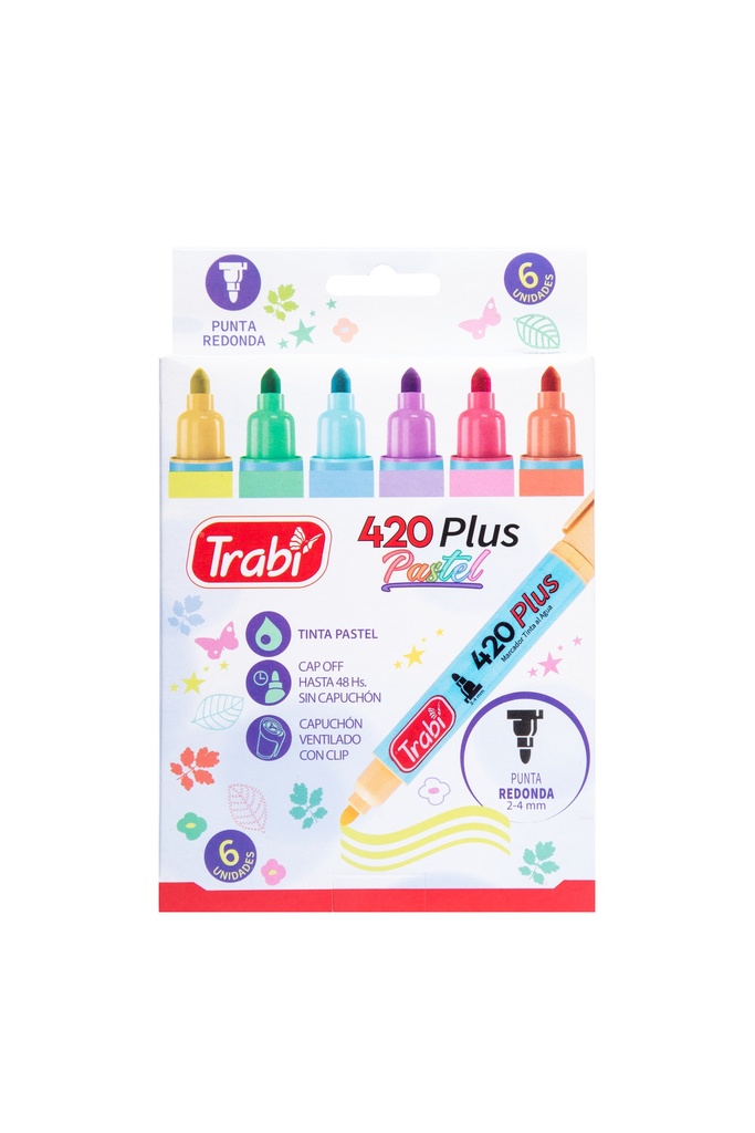 MARCADOR TRABI 420 AL AGUA PUNTA REDONDA X 6 PASTEL