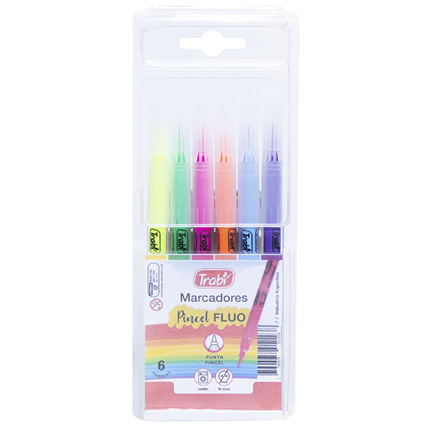 MARCADOR TRABI JUNIOR X 6 PINCEL FLUO SURTIDO