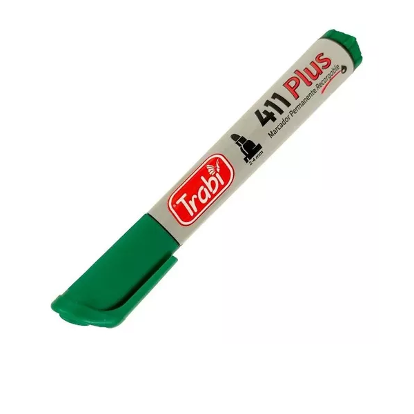 MARCADOR TRABI 411 X12 VERDE PERMANENTE PUNTA REDONDA