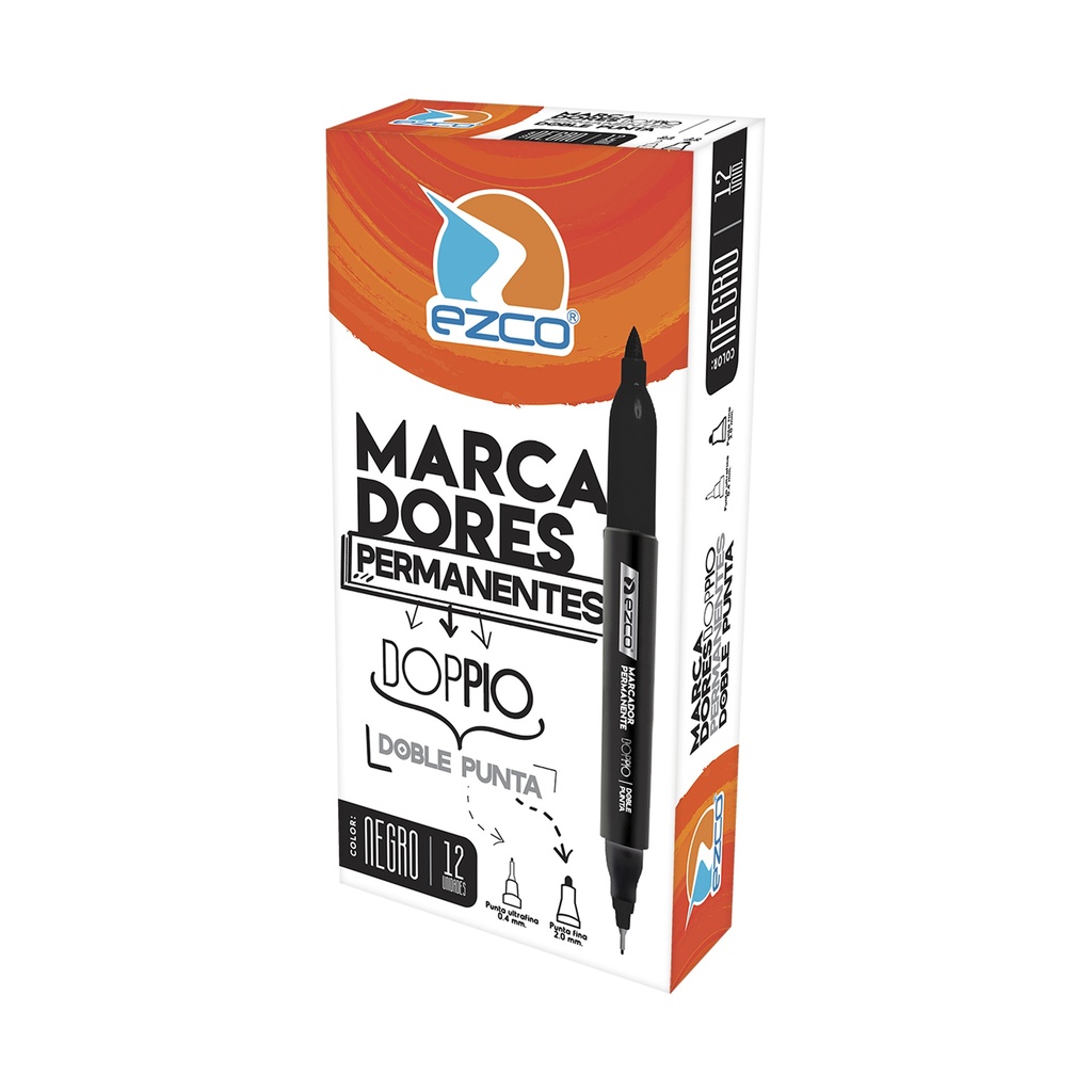 MARCADOR EZCO DOBLE PUNTA DOPPIO X12 NEGRO