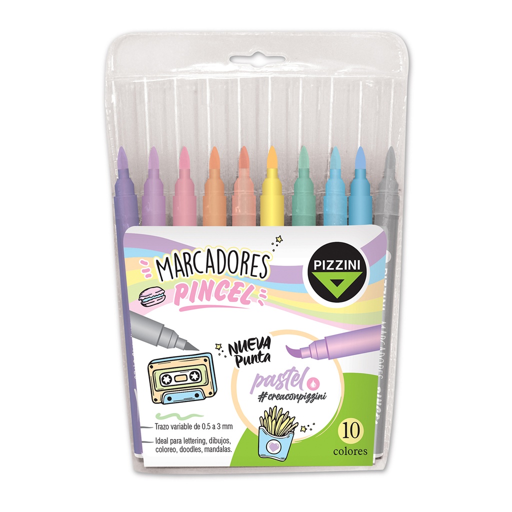 MARCADOR PIZZINI PUNTA PINCEL X10 PASTEL