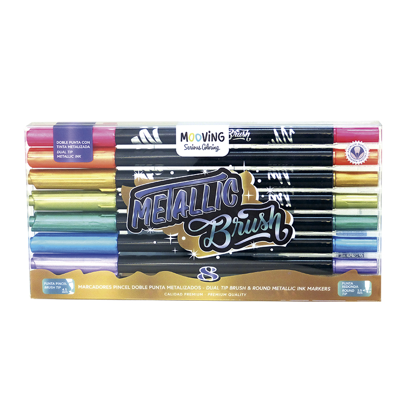 MARCADOR MOOVING DOBLE PUNTA X8 METALIZADOS