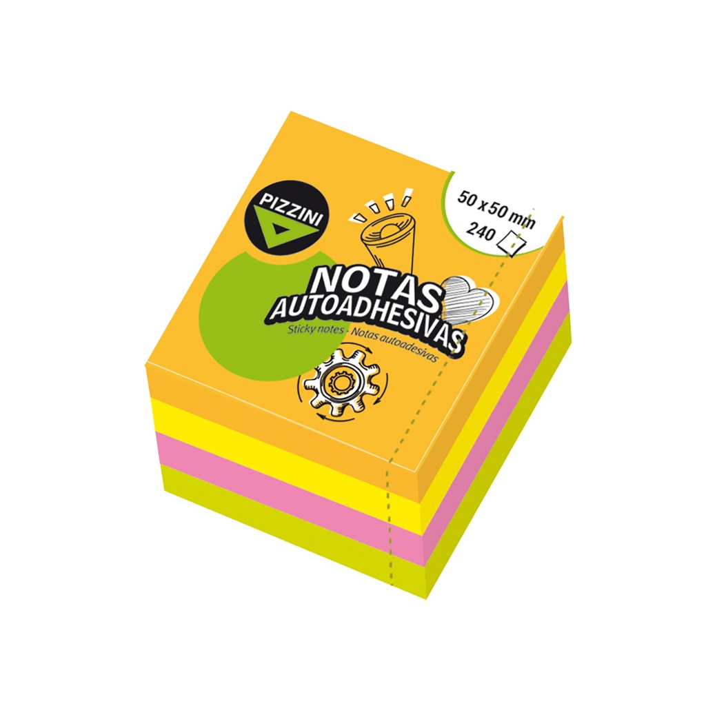 NOTAS ADHESIVAS PIZZINI 50X50MM X 240 HOJAS FLUO