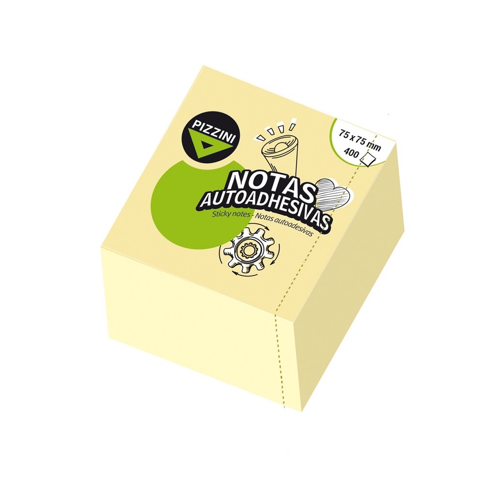 NOTAS ADHESIVAS PIZZINI 75X75MM 400 HOJAS AMARILLO