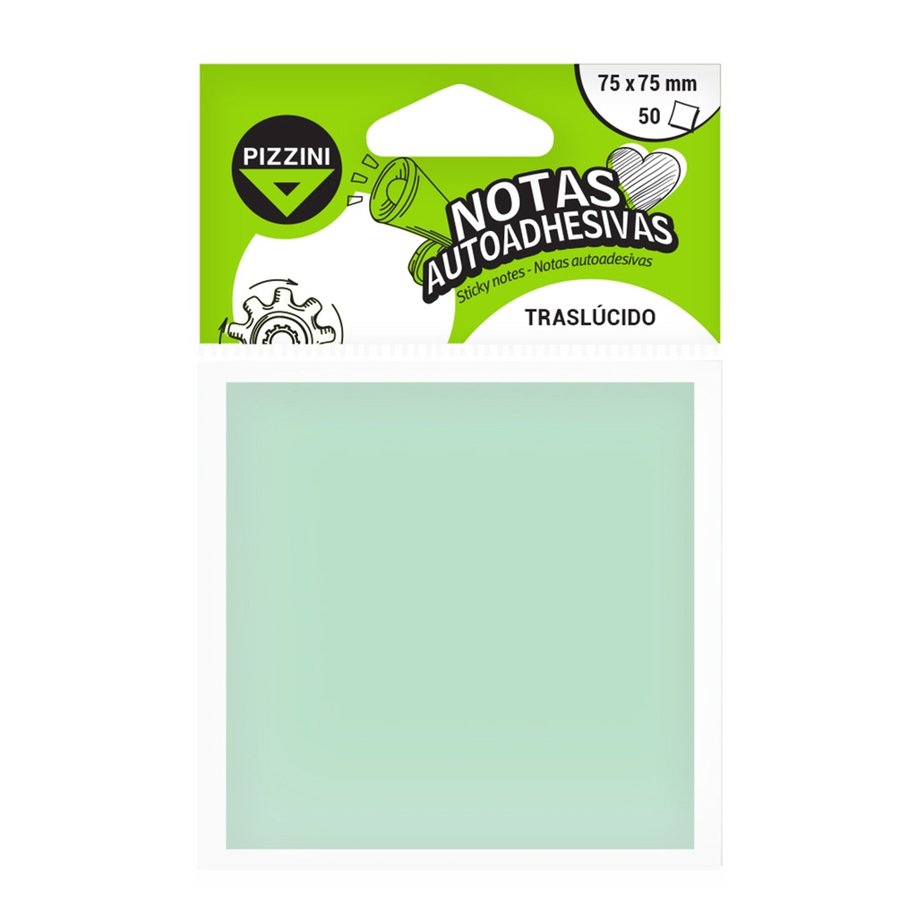NOTAS ADHESIVAS PIZZINI 75X75MM VERDE TRASLUCIDO